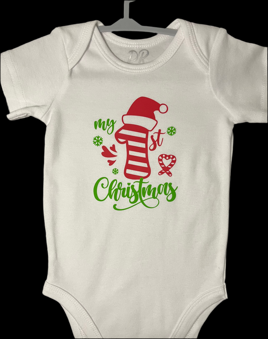 Baby Bodysuit - 1st Christmas - Green and Red