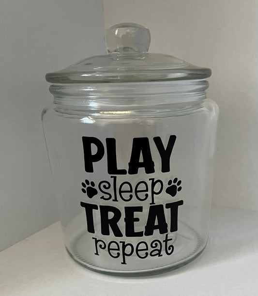 Pets - Treat Jar - Glass - Play Sleep Treat Repeat